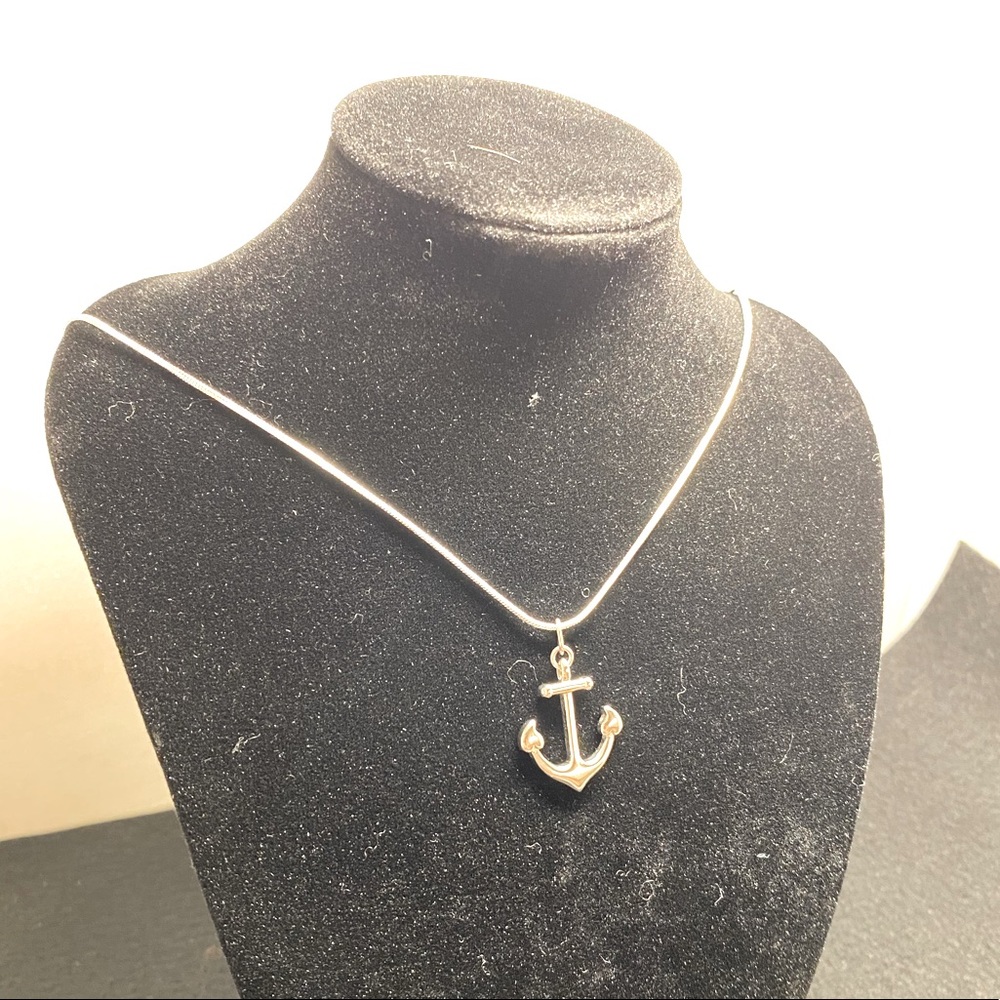 Silver plated necklace with stainless steel anchor pendant